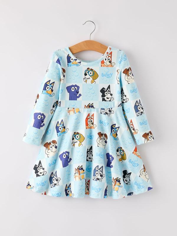 winter-christmas-character-print-blue-girls-dress Rylee Faith Designs - Sophia's StyleDress-1